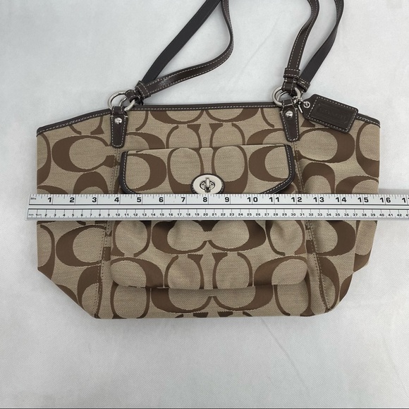 COACH Leah Signature Khaki/Brown Shoulder Bag Tote F14659 - Picture 5 of 13